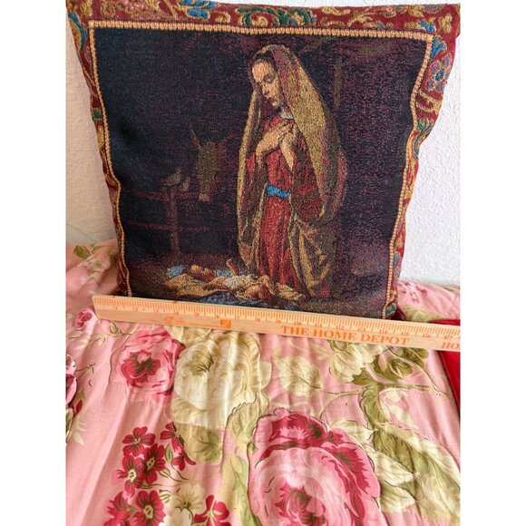 VTG Mohawk tapestry Nativity Religious Throw Pillow Needlepoint Grannycore USA - Picture 6 of 8